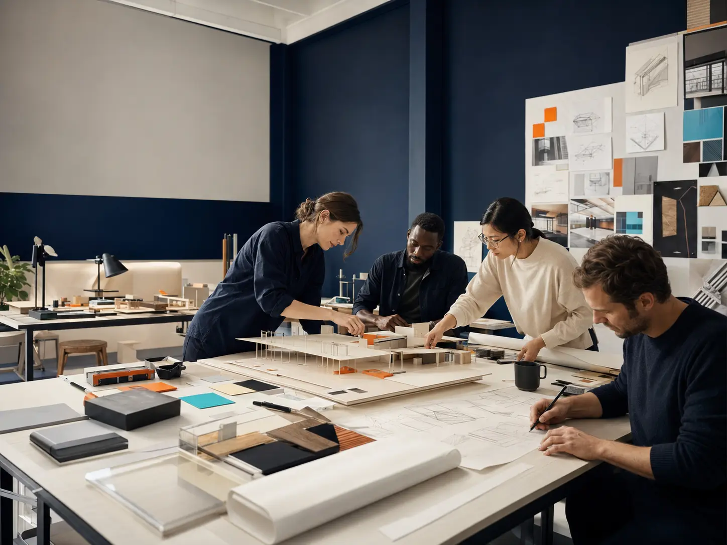 Team developing a physical project model in a professional studio
